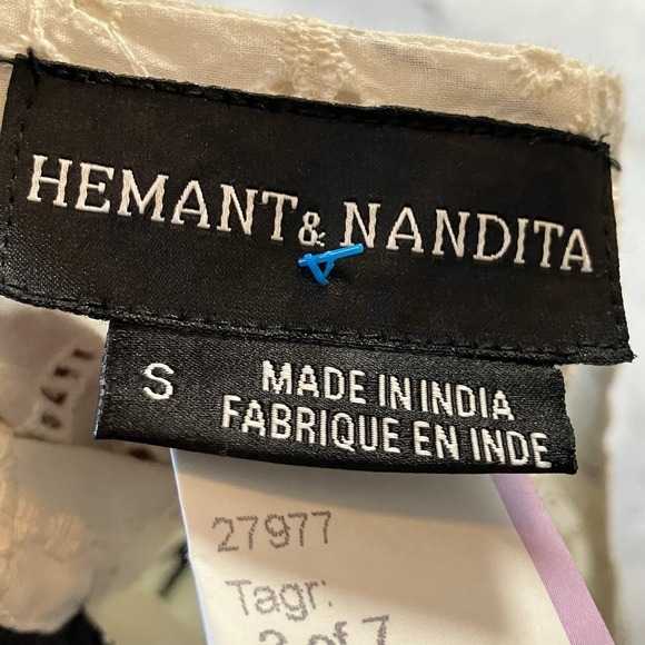 Hemant‎ Nandita Dress Womens Sz S Ivory Aditya Embroidered Eyelet Tunic Tassel - Picture 7 of 10